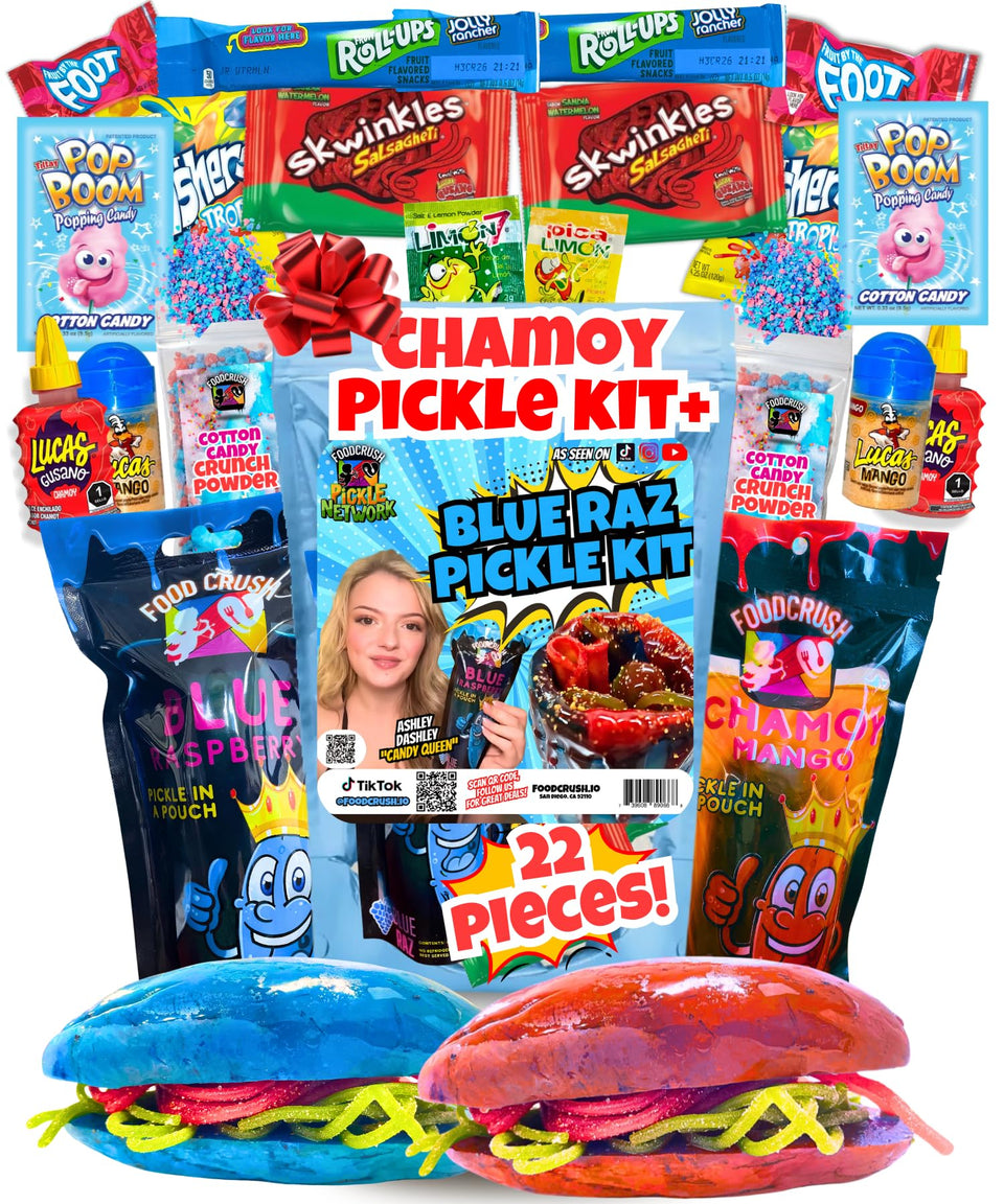 Food Crush Chamoy Pickle Kit 2 image shows ready-to-share tangy treats for friends