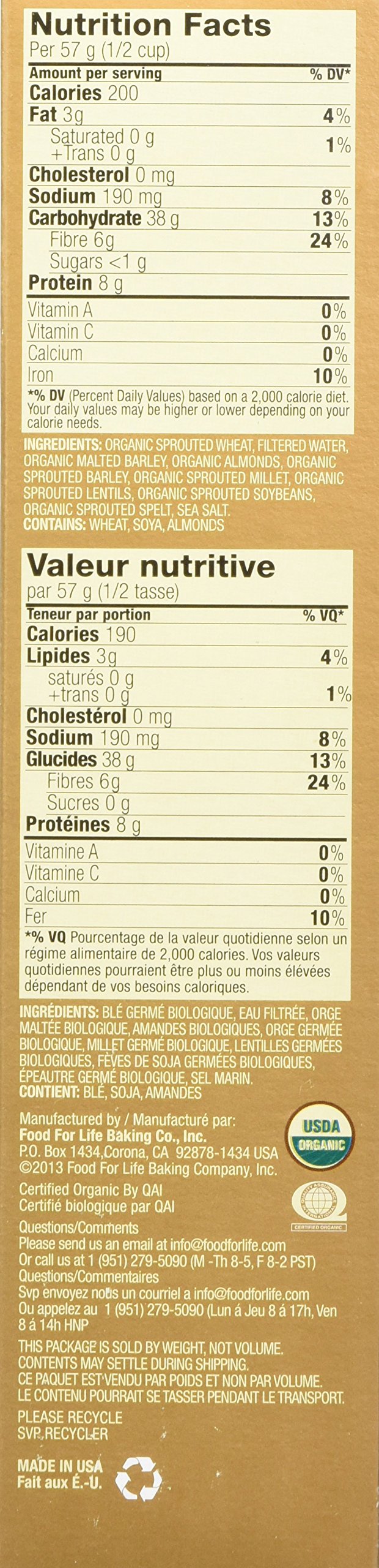 Food for Life Ezekiel grains close-up, sprouted texture and natural fiber.