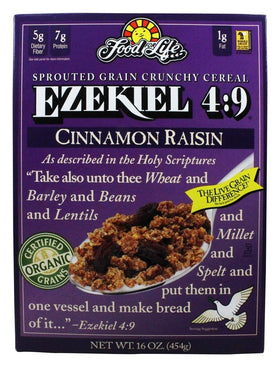 Food for Life Ezekiel Cinnamon Raisin cereal in a bowl with milk for crunch.