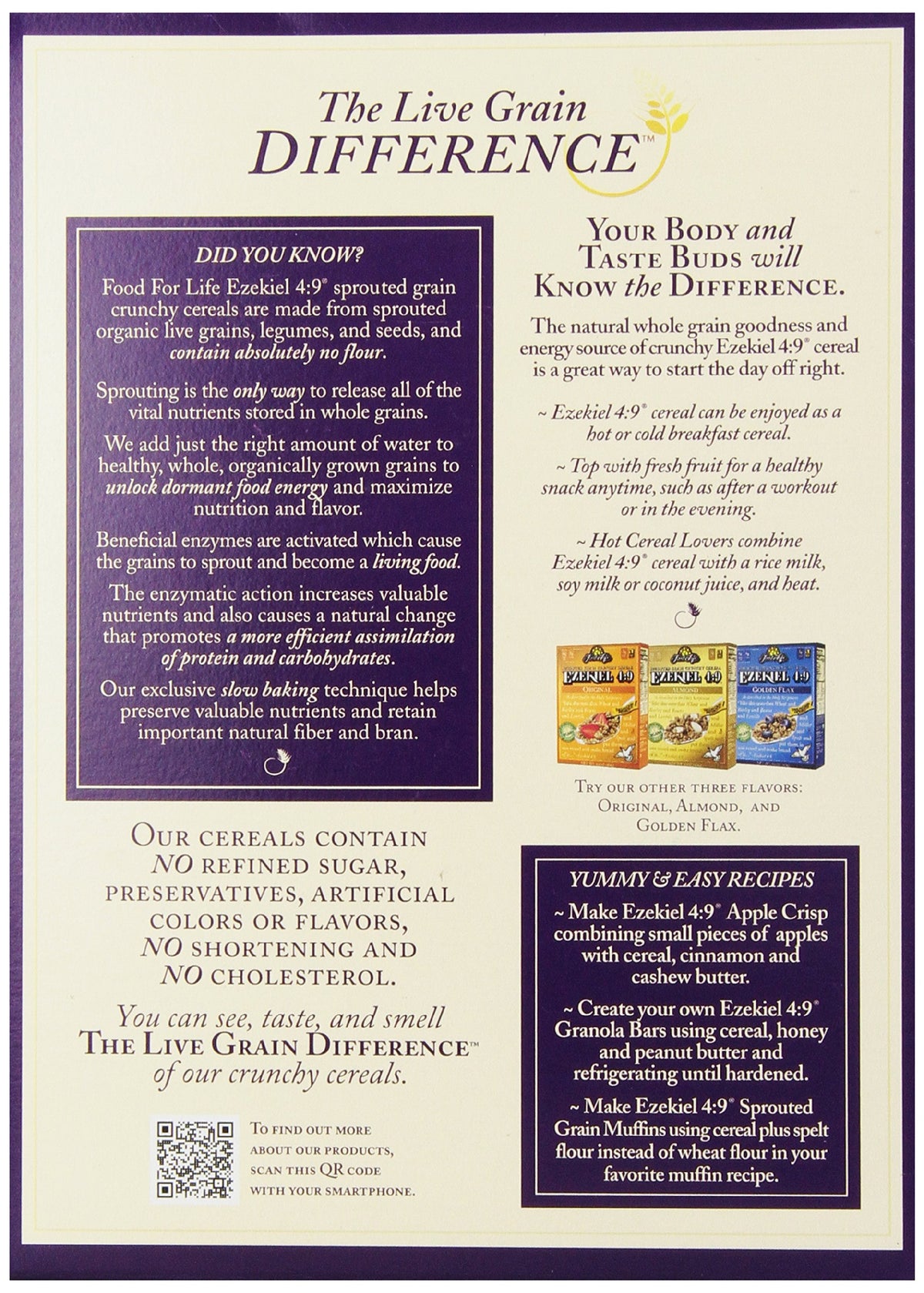 Food for Life Ezekiel cereal with sprouted grains and cinnamon raisins as star ingredients.