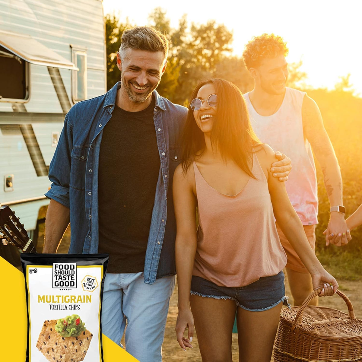 Family enjoys chips during casual gathering for everyday snacking.