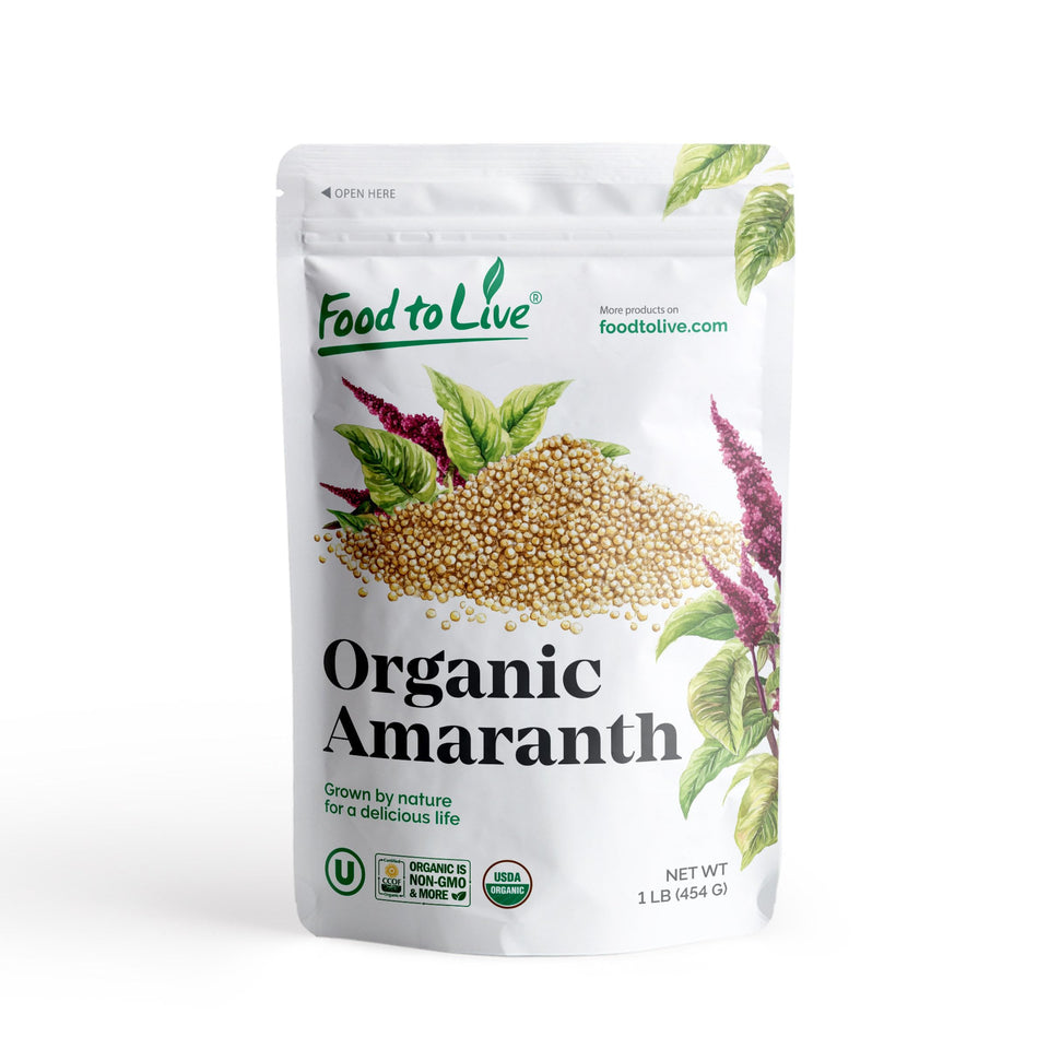 Food to Live amaranth grains in a bowl, high-protein plant-based staple.