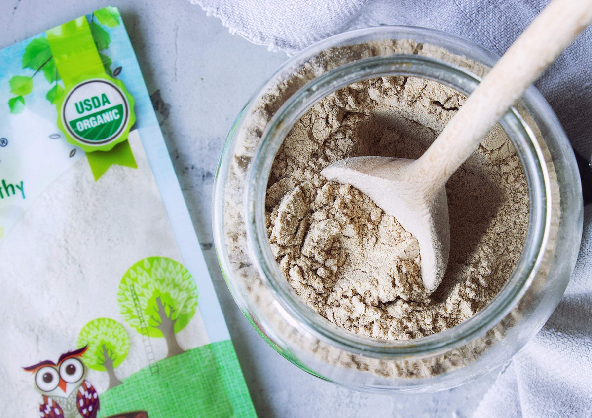 Food to Live barley flour nutrition image emphasizes minerals and high fiber.