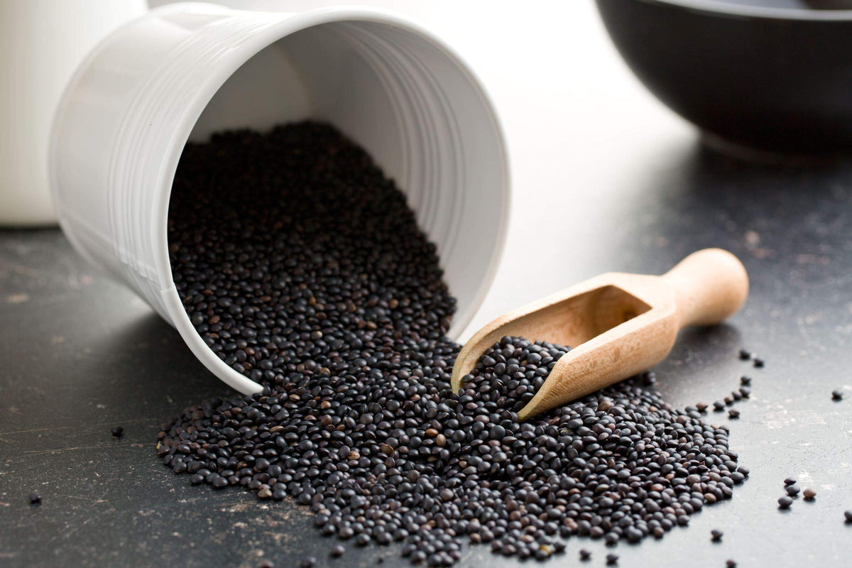 Food to Live black lentils in a salad bowl highlighting shape retention