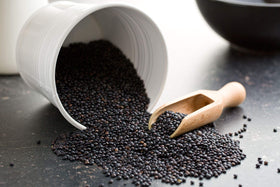 Food to Live black lentils in a salad bowl highlighting shape retention