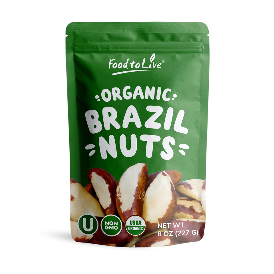 Food to Live Brazil nuts 8oz raw in a bag, selenium-rich natural snack