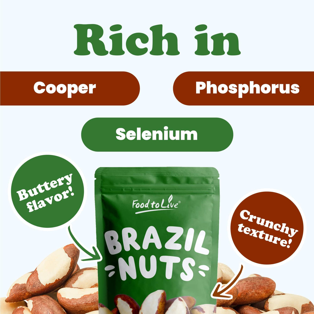Food to Live bulk-pack Brazil nuts for bulk cooking or baking.