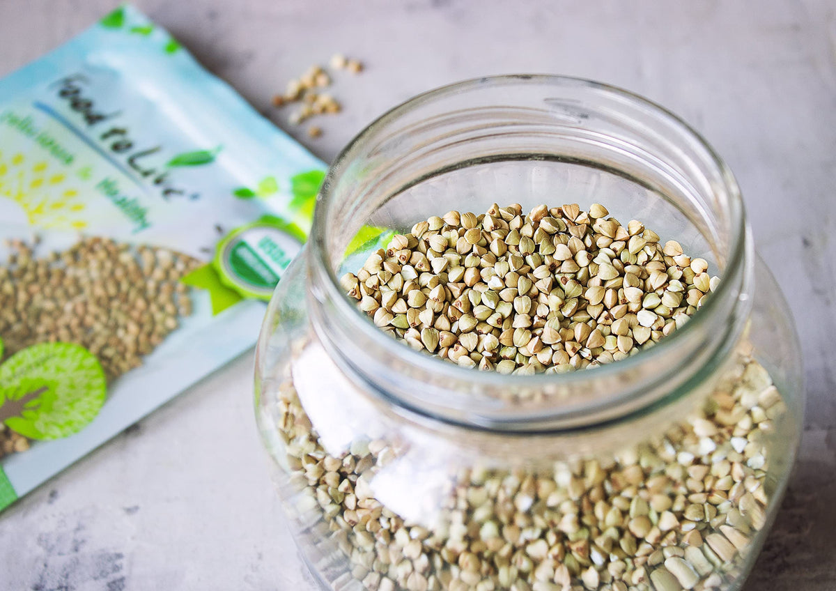 Food to Live buckwheat groats measured in cups for bulk cooking.
