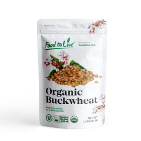 Food to Live buckwheat groats packaging highlighting organic quality for healthy meals.