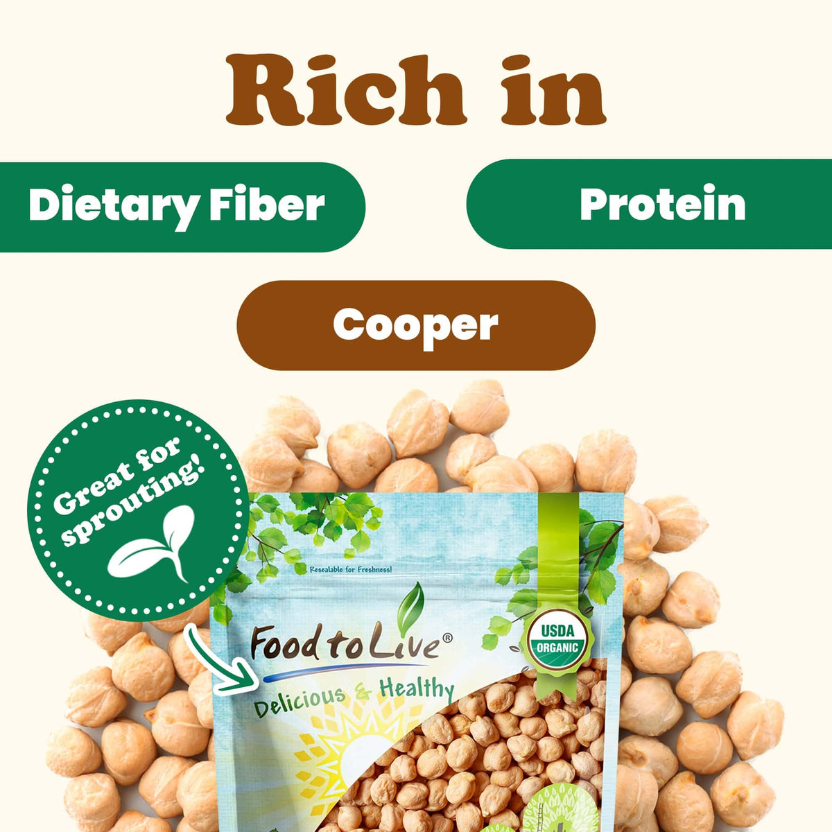 Food to Live organic, non-GMO, kosher-certified label signals quality.