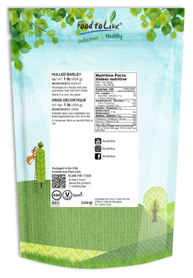 Food to Live hulled barley grain close-up showing chewy texture ideal for soups and salads.