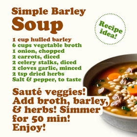 Food to Live hulled barley grain long shelf life display notes storage up to two years.
