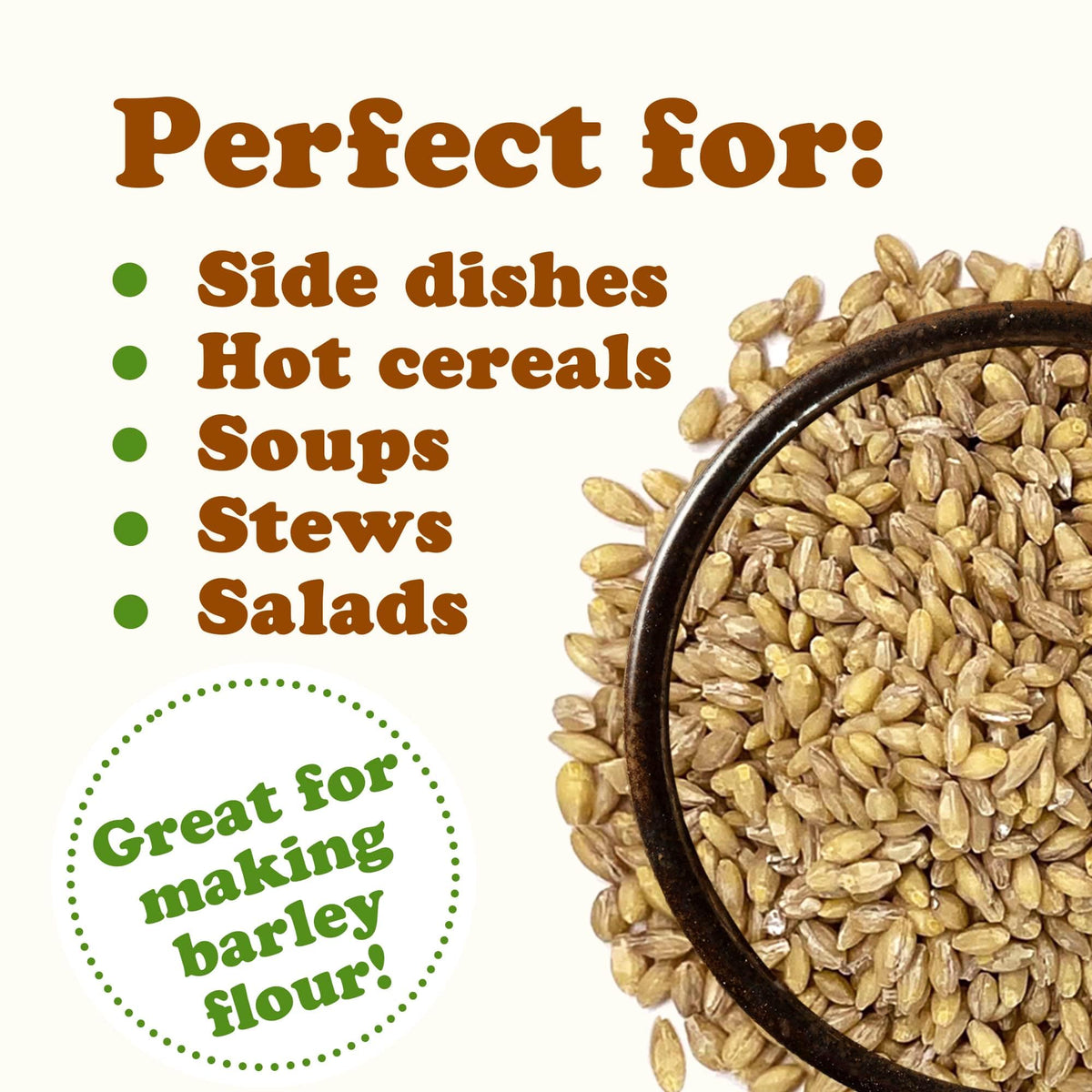 Food to Live hulled barley grain USA-made label reinforces quality and traceability.