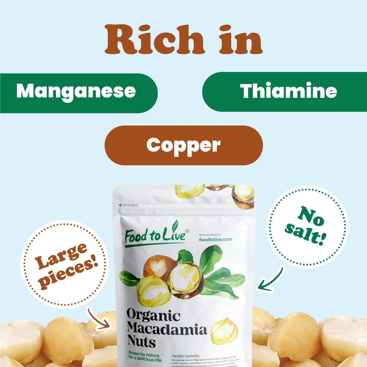 Food to Live macadamia nuts baking ingredient for desserts and snacks