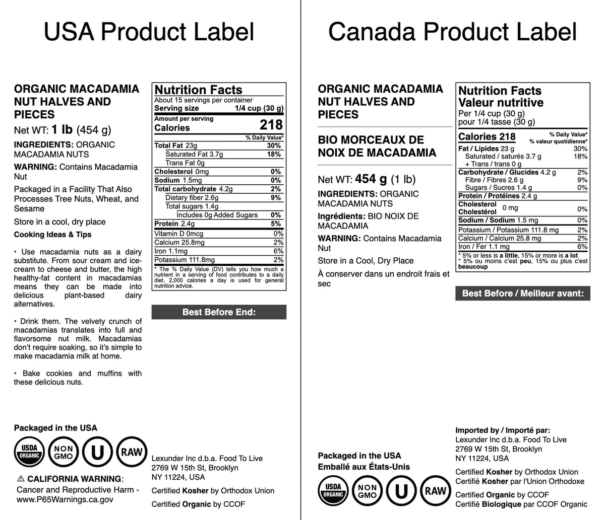 Food to Live macadamia nuts bulk pack convenient for large batches