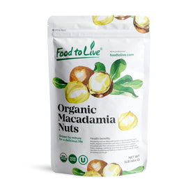 Food to Live macadamia nuts halves and pieces with creamy texture for snacking