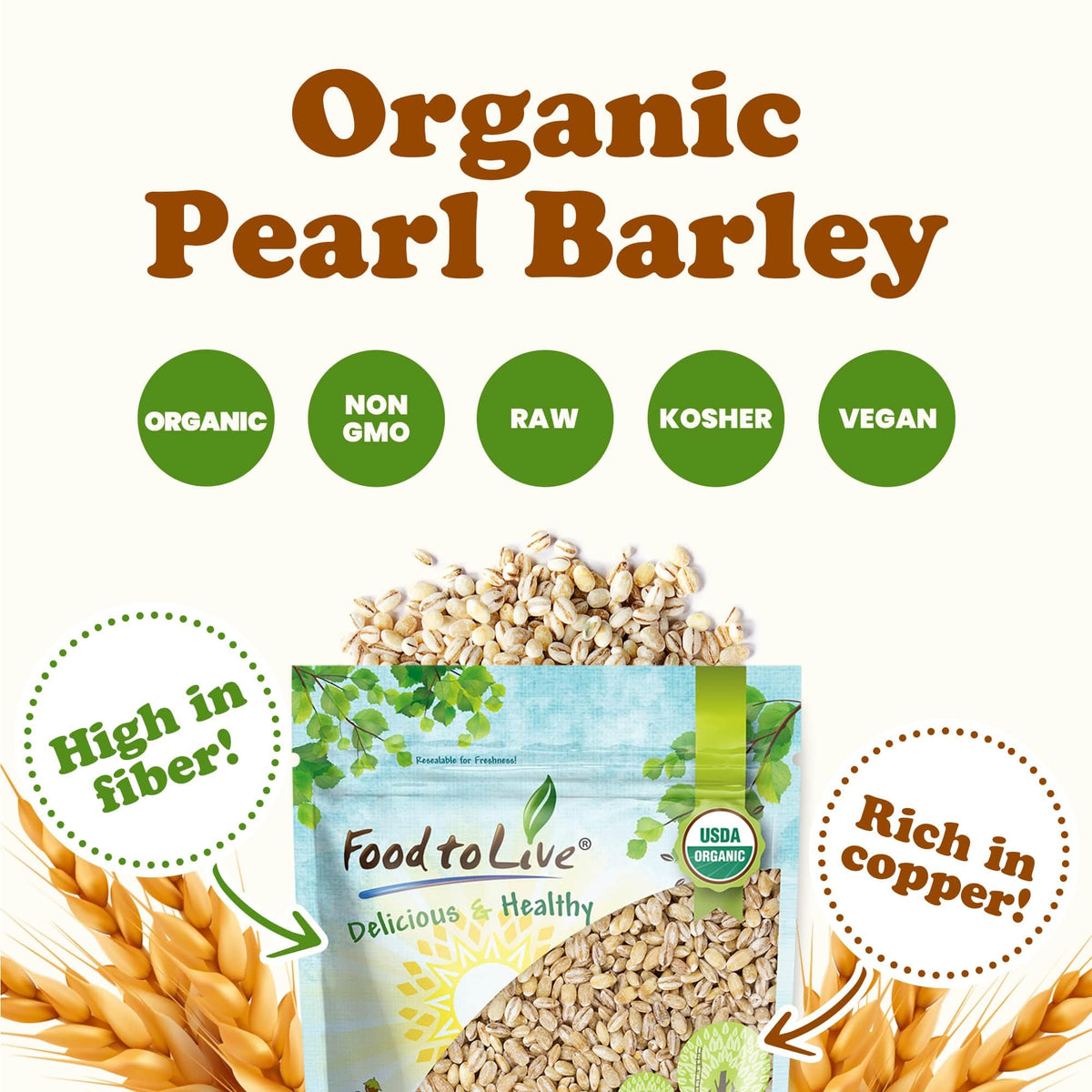 Food to Live Pearl Barley bulk pack ready for pantry storage and meal prep