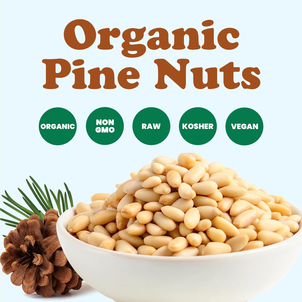 Food to Live pine nuts with organic non-GMO labeling for clean ingredients.