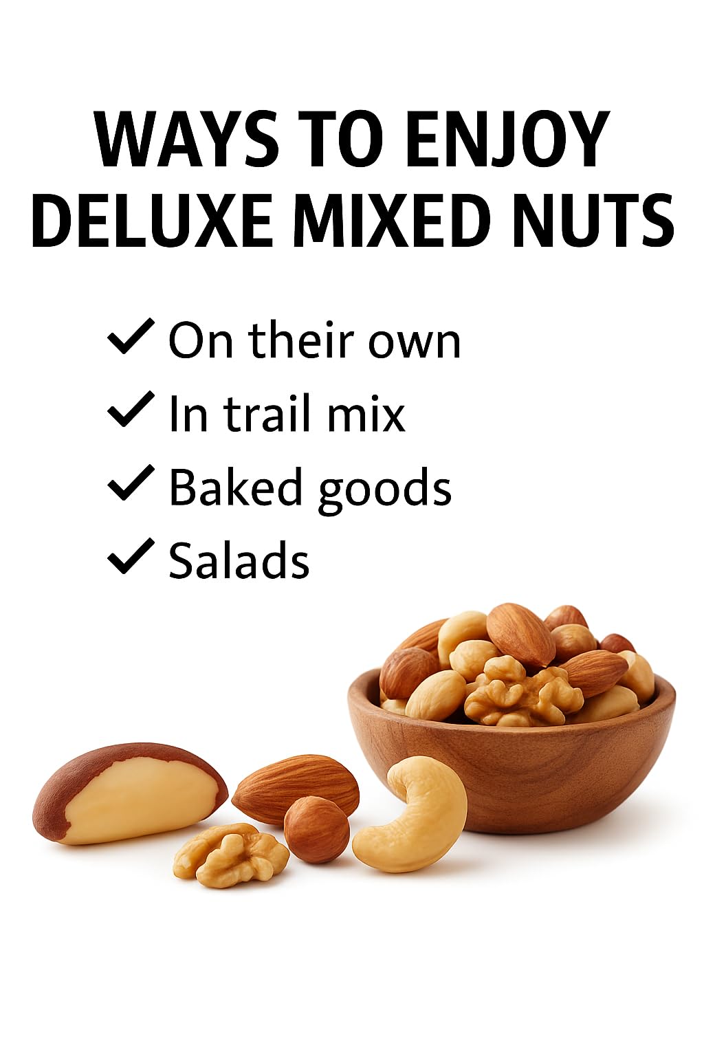 Foods Alive deluxe mixed nuts resealable-bag top view emphasizing convenience for on-the-go snacking