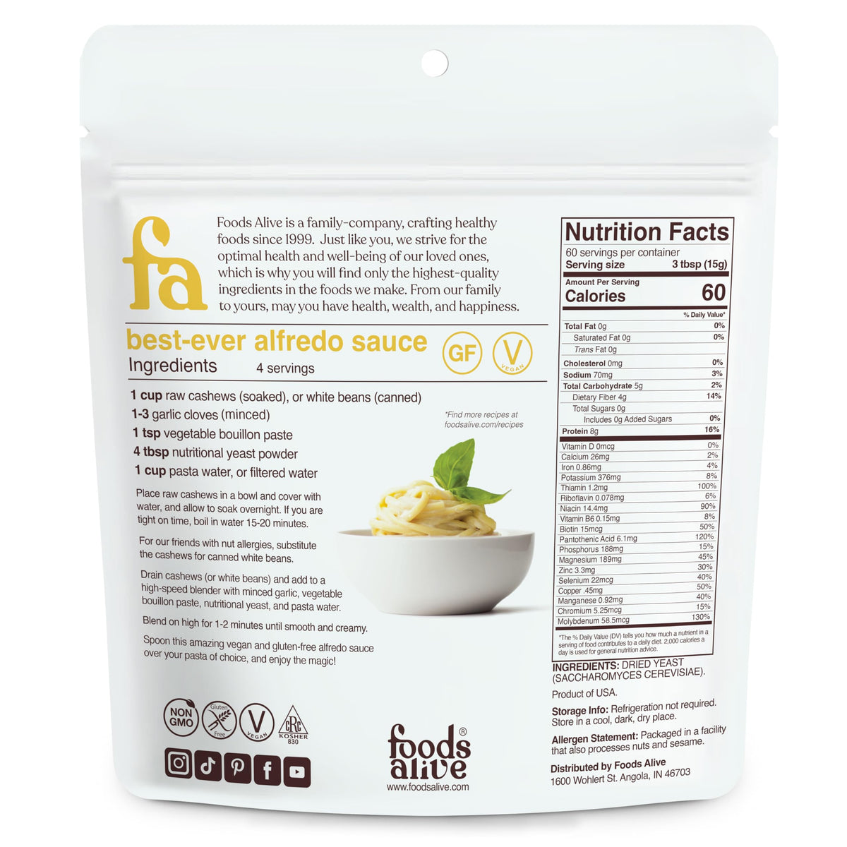 Foods Alive Non-Fortified Yeast Flakes provide a nutrition boost for everyday meals