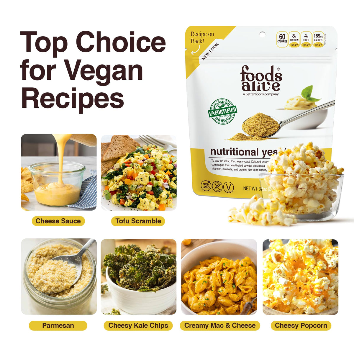 Foods Alive Flakes dusted on popcorn adds cheesy depth and aroma