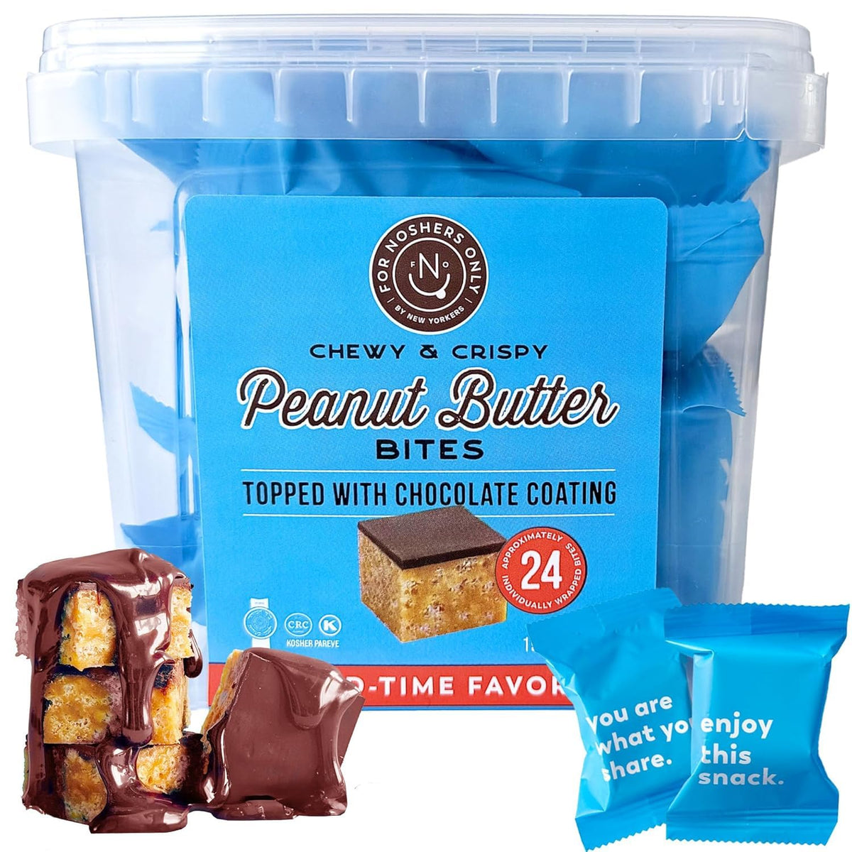 For Noshers Only Peanut Butter Bites packaging front showing kosher dairy-free snack