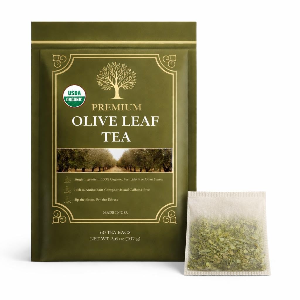 For Vitality Organic Olive Leaf Tea bag closeup showing purity and natural aroma.