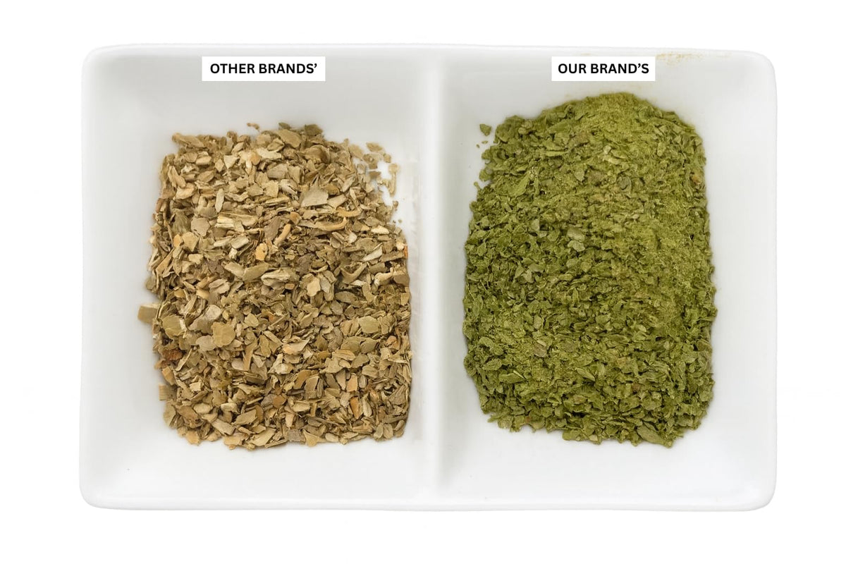 For Vitality Organic Olive Leaf Tea bags on shelf emphasizing easy two-cup serving.