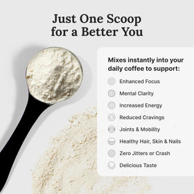 For Wellness The Good Stuff vanilla coffee booster pour shows smooth texture for effortless mornings.