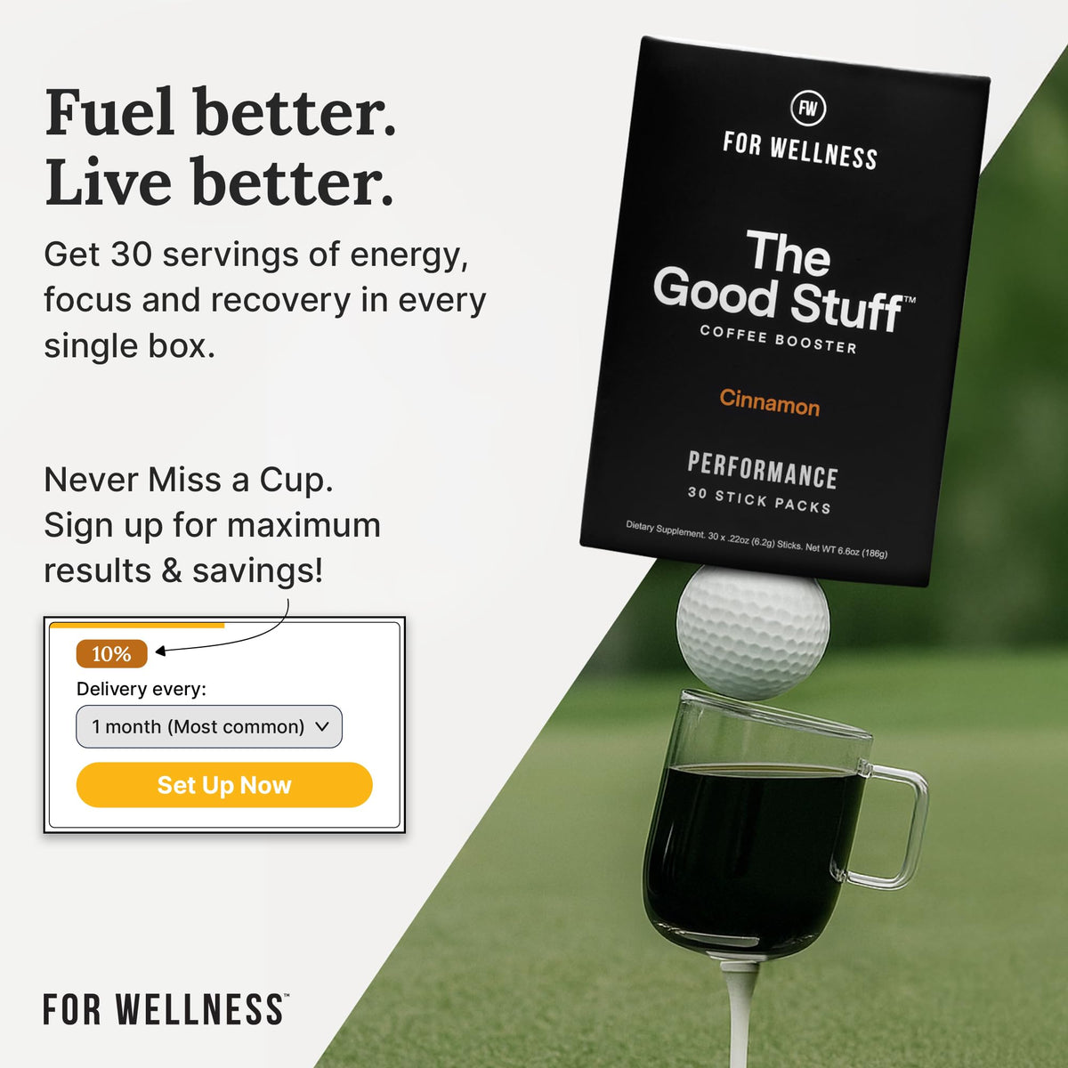 For Wellness The Good Stuff Cinnamon Coffee Booster MCT collagen illustration.