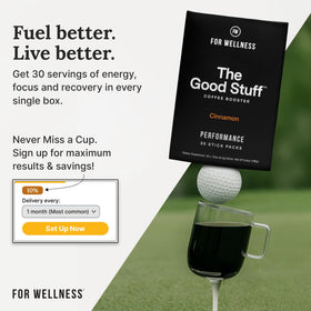 For Wellness The Good Stuff Cinnamon Coffee Booster MCT collagen illustration.