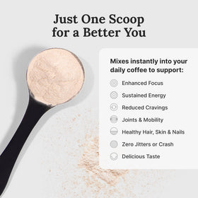 For Wellness The Good Stuff scoop ready to measure for daily use.