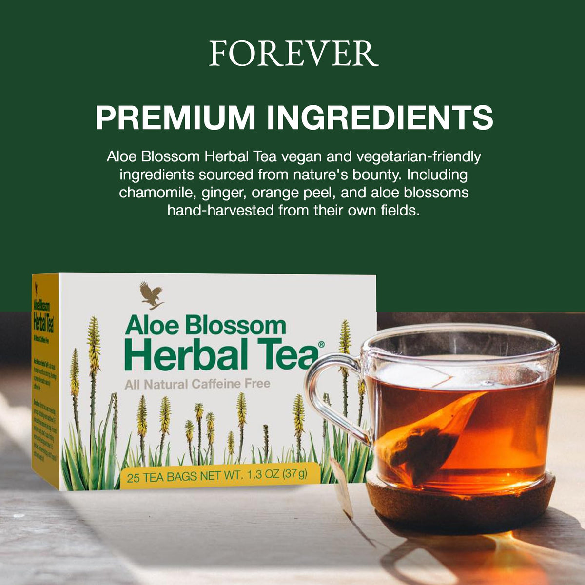 Forever Living Aloe Blossom Tea comes in individually wrapped pouches to preserve freshness.