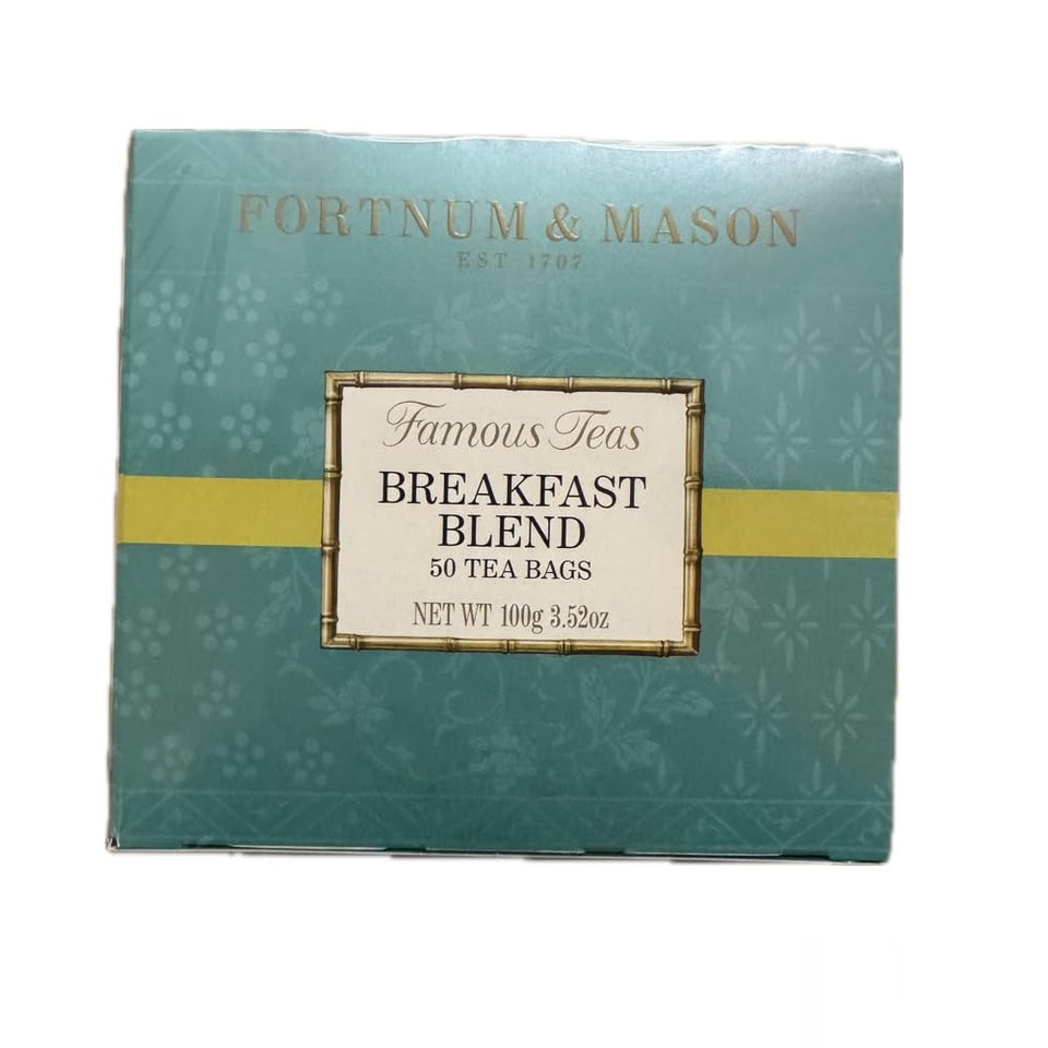 Fortnum & Mason Breakfast Blend box with 50 tea bags for quick breakfast tea.