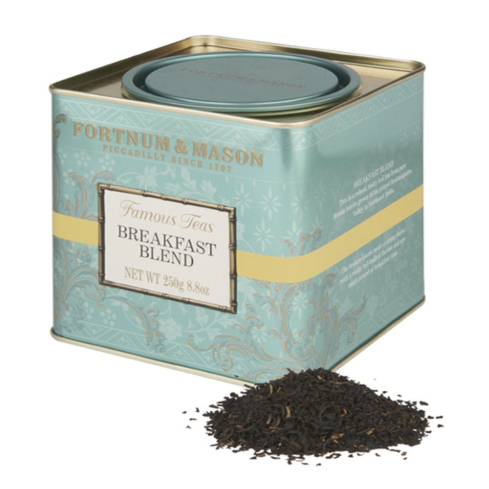 Fortnum & Mason Breakfast Blend tin with loose tea leaves, ideal for gifting