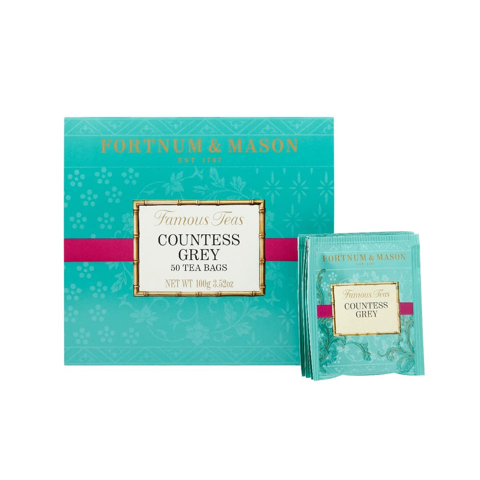 Fortnum & Mason Countess Grey tea bags in a sealed box for easy daily brewing