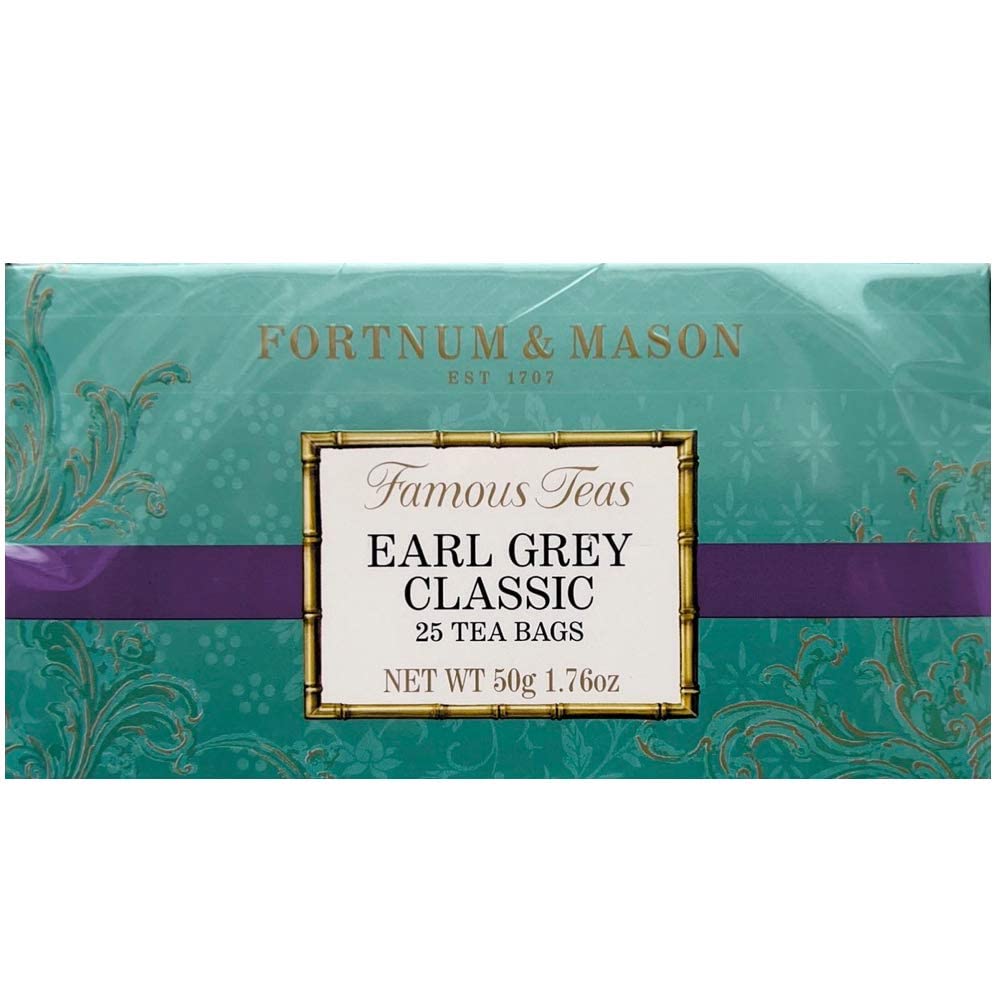 Fortnum & Mason Earl Grey Classic tea bags in a box with bergamot aroma for refined afternoon tea.