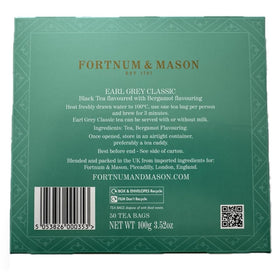 Individually wrapped Fortnum & Mason Earl Grey Classic tea bags for freshness.