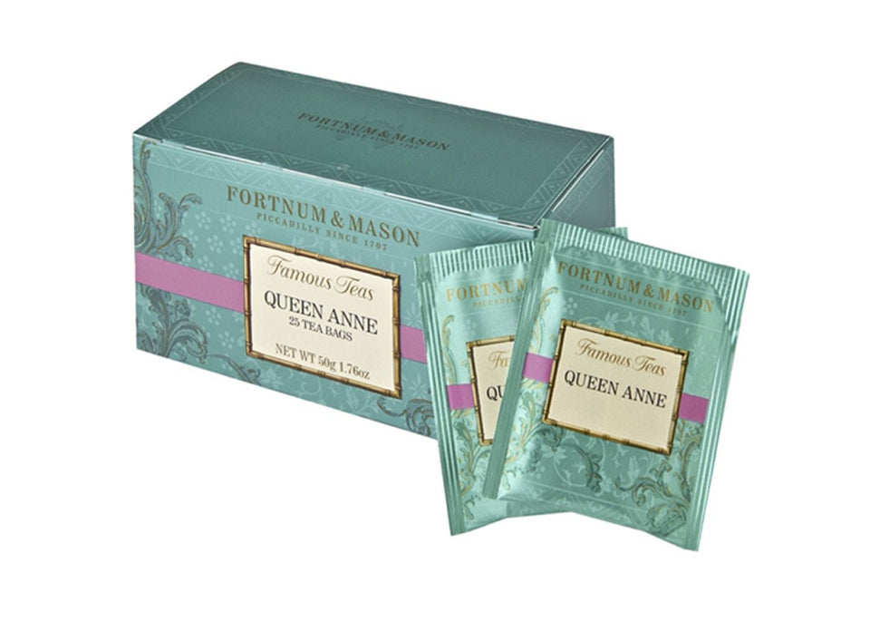 Fortnum & Mason Queen Anne Blend tea bag box for a strong, smooth daily brew.