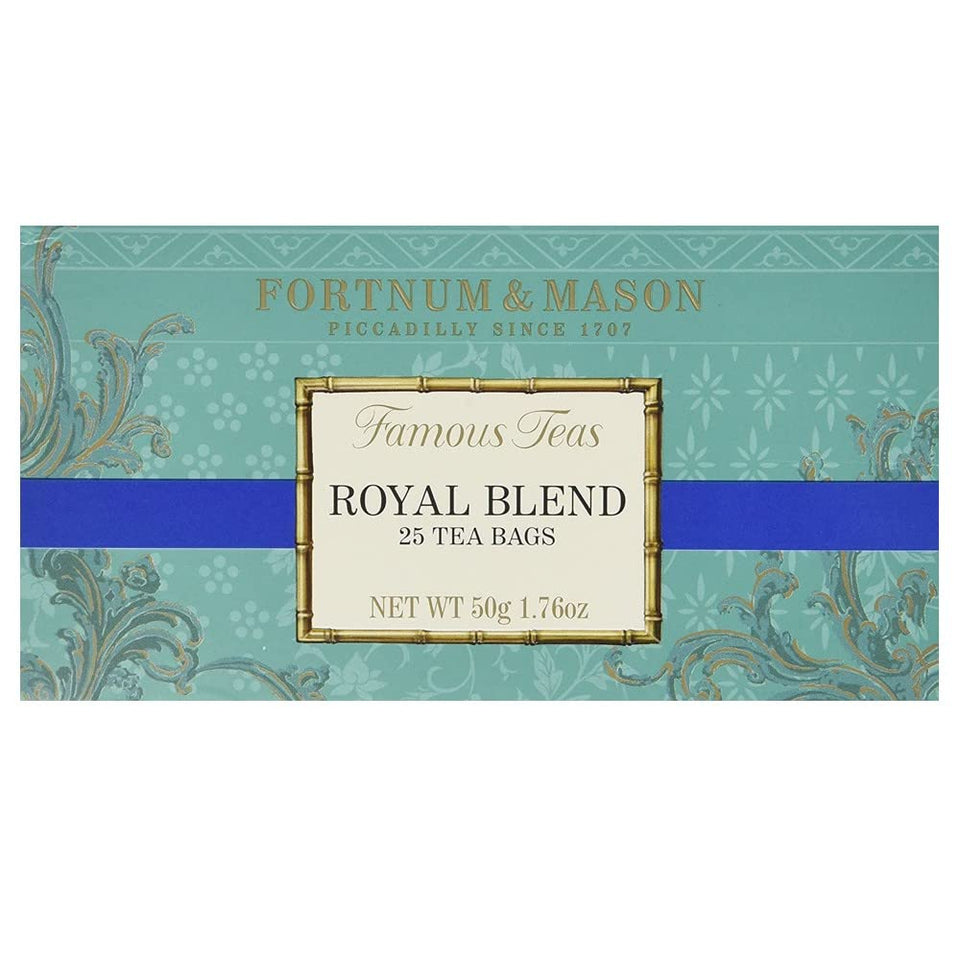 Fortnum & Mason Royal Blend tea bags in a box, ready for your daily brew.