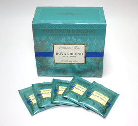 Fortnum & Mason Royal Blend tea box; keeps tea fresh for daily brewing.