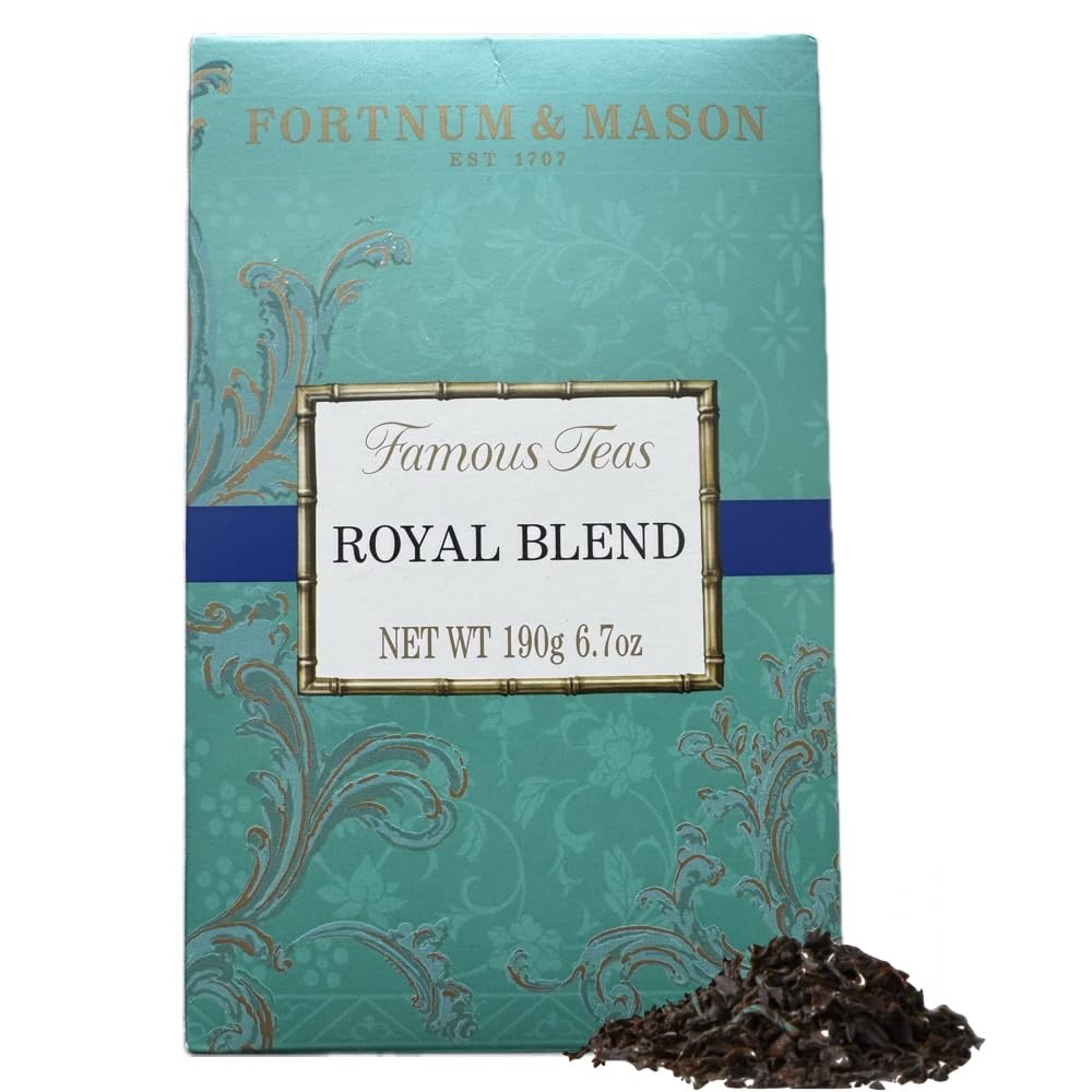 Fortnum and Mason Royal Blend card box packaging for premium loose tea