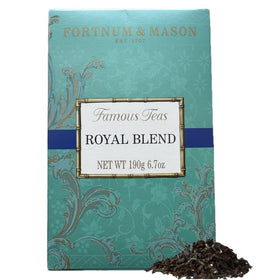 Fortnum and Mason Royal Blend card box packaging for premium loose tea