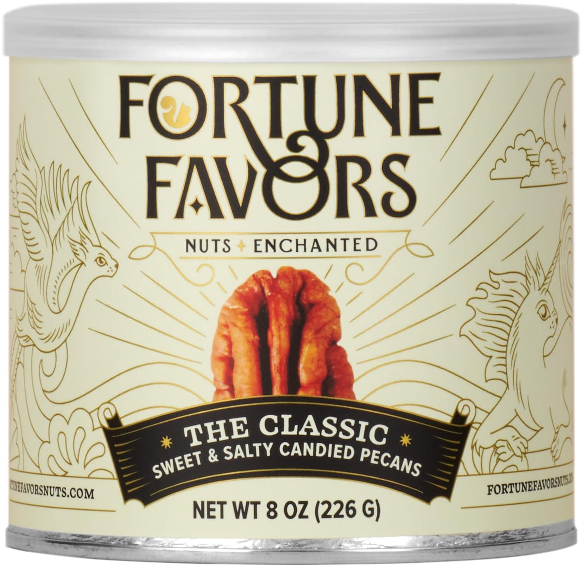 Fortune Favors Candied Pecans classic bowl close-up, savory-sweet crunch for a quick snack.