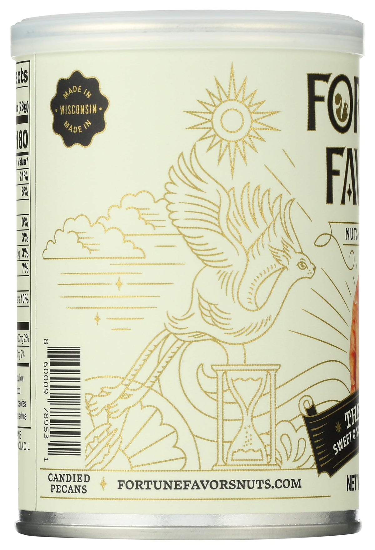 Fortune Favors ingredients featuring premium pecans and caramel glaze for natural taste.
