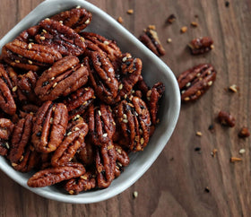 Fortune Favors pecans packaging front emphasizes USA-grown quality and clean ingredients.