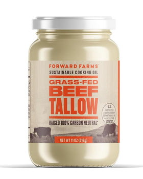 Forward Farms beef tallow 11oz jar ready for searing and frying.