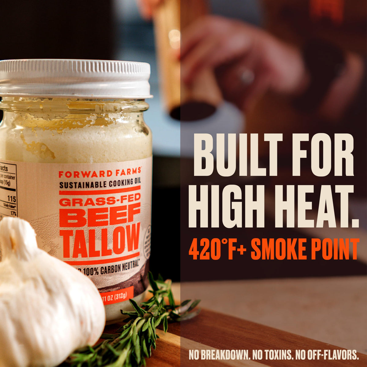 Forward Farms beef tallow sears a steak for rich flavor