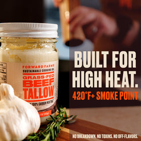 Forward Farms tallow label close-up highlighting pure ingredients.