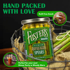Foster's asparagus pickles garnish for Bloody Mary and snacks.
